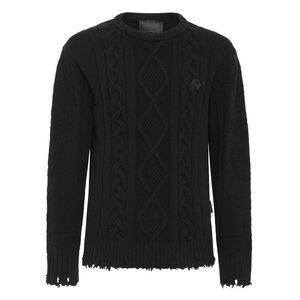 Philipp Plein Cable Knit Distressed Sweater Men black Sweaters & Knitwear